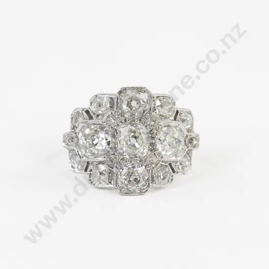 Art Deco All Platinum 19stone Diamond Cluster Ring