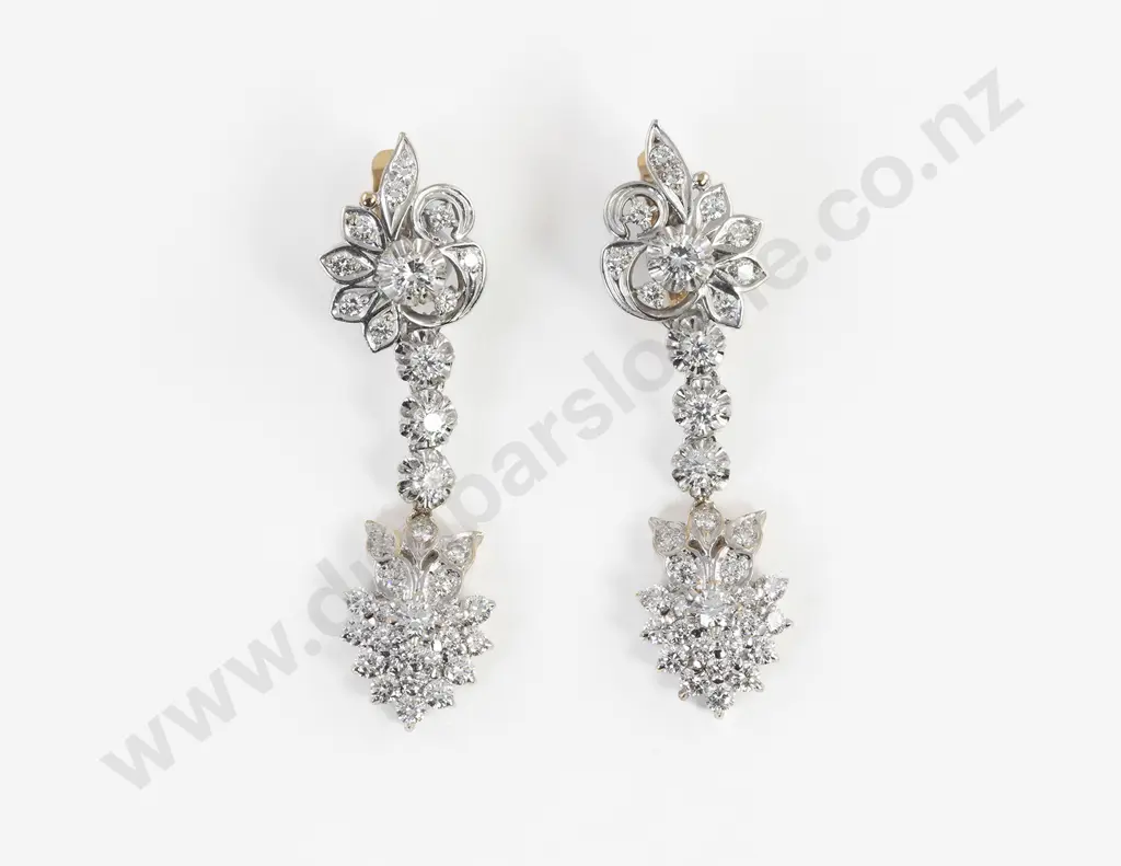 Pair 18ct and 9ct 70stone Diamond Pendant Drop Earrings Image 1++