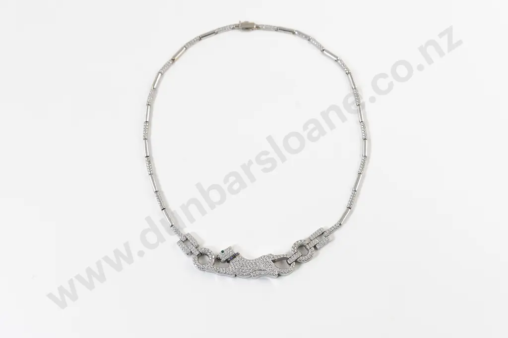 18ct White Gold Diamond Panther Necklace Image 1++