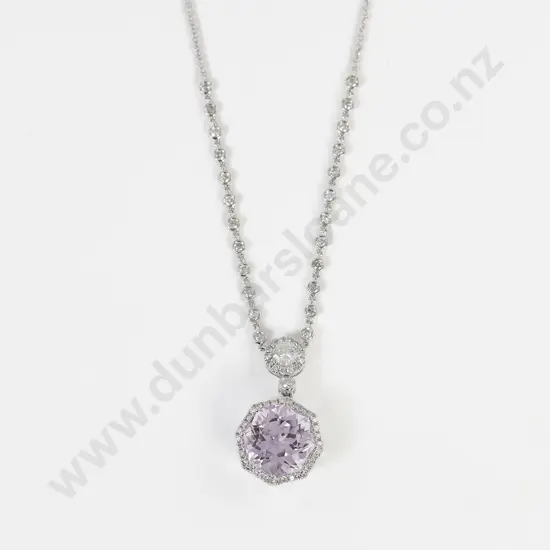 14ct White Gold Kunzite and Diamond Necklace