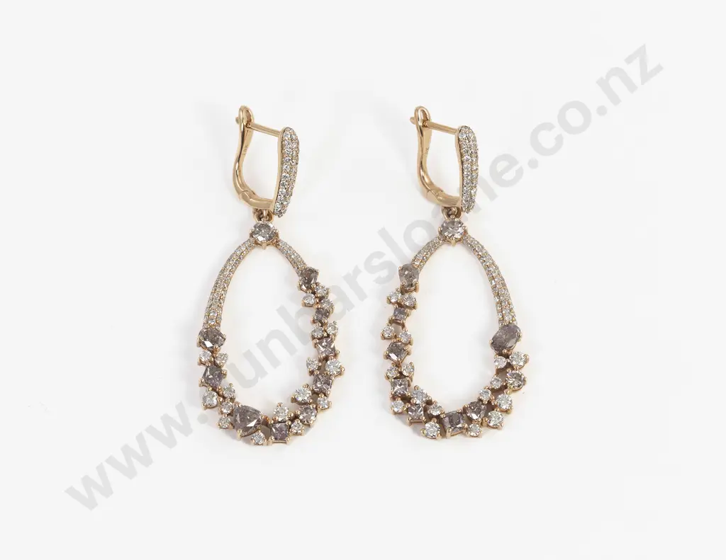 Pair 18ct Rose Gold 226stone Diamond Pendant Earrings Image 1++