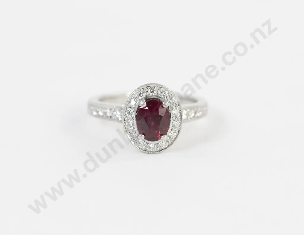 All Platinum 39stone Ruby and Diamond Cluster Ring Image 1++