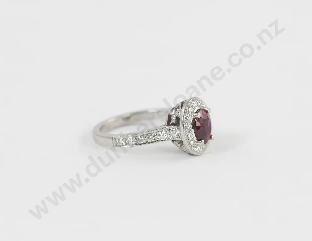 All Platinum 39stone Ruby and Diamond Cluster Ring Image 1++
