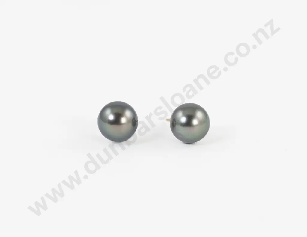 Pair 14ct Single Black South Seas Pearl Stud Earrings Image 1++