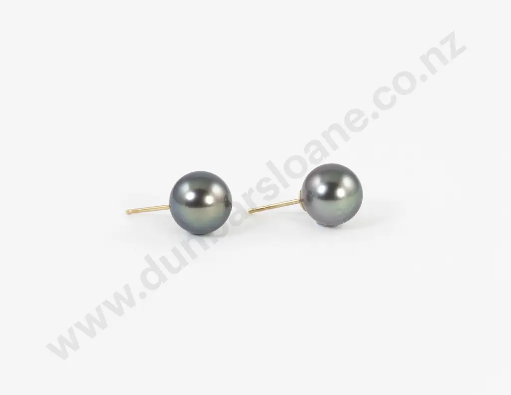 Pair 14ct Single Black South Seas Pearl Stud Earrings Image 1++