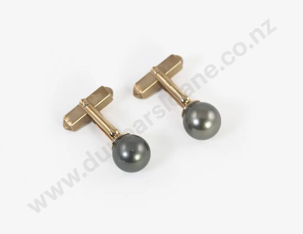 Pair 9ct Single Black South Seas Pearl Cufflinks Image 1++