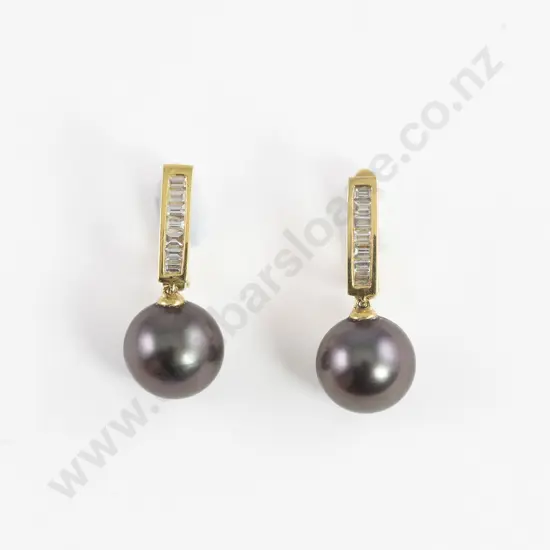 1064 Studio 18ct Diamond and South Sea Black Pearl Earrings