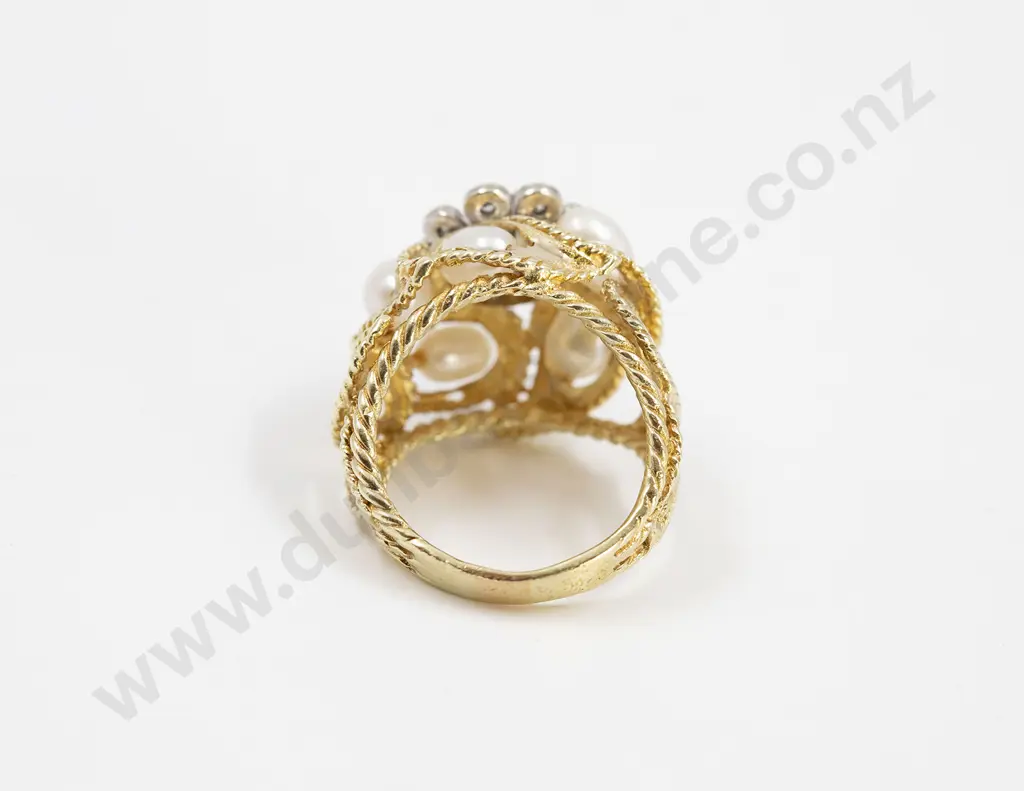 14ct White Gold Pearl and Diamond Cluster Dress Ring Image 1++