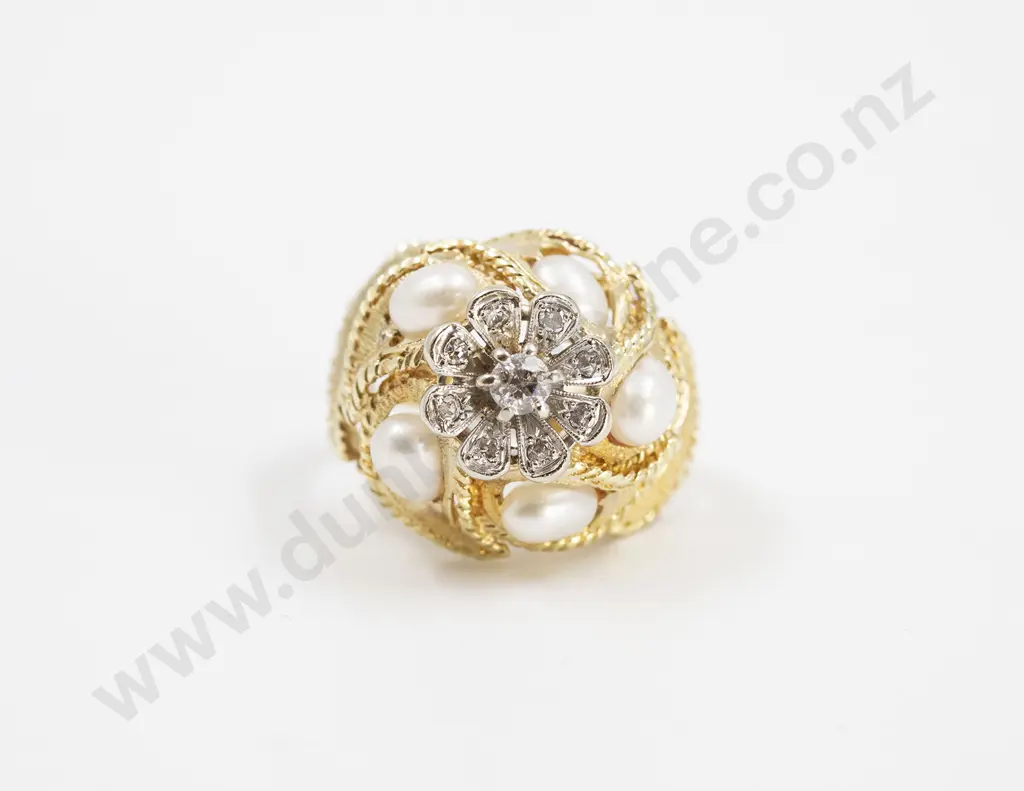 14ct White Gold Pearl and Diamond Cluster Dress Ring Image 1++