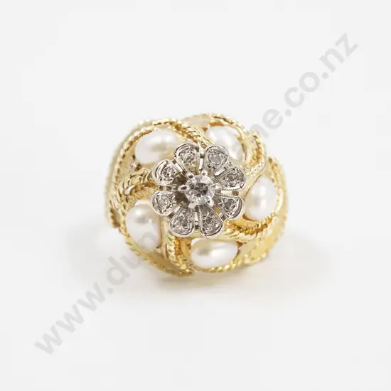 14ct White Gold Pearl and Diamond Cluster Dress Ring