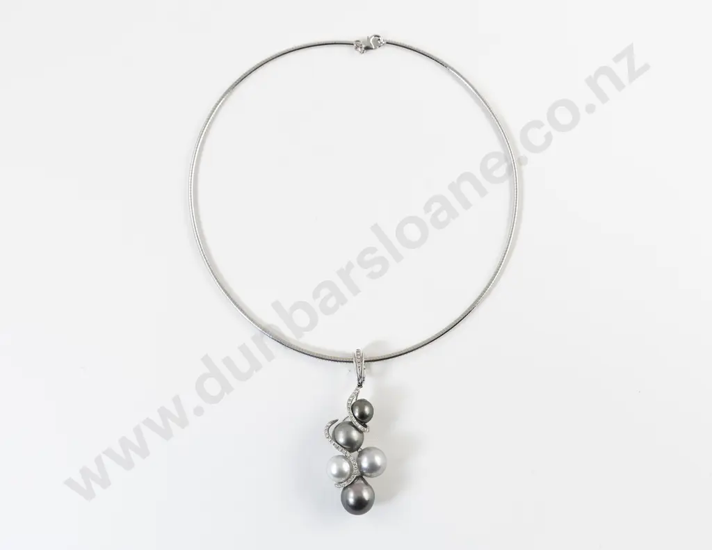 18ct White Gold Five South Sea Pearl and Diamond Pendant Image 1++