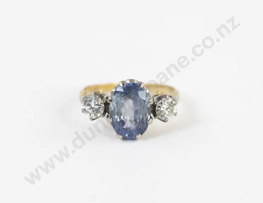 18ct Three Stone Sapphire and Diamond Ring Image 1++