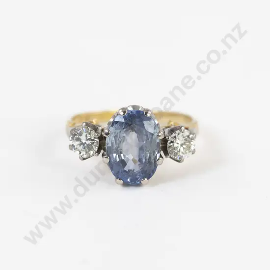 18ct Three Stone Sapphire and Diamond Ring