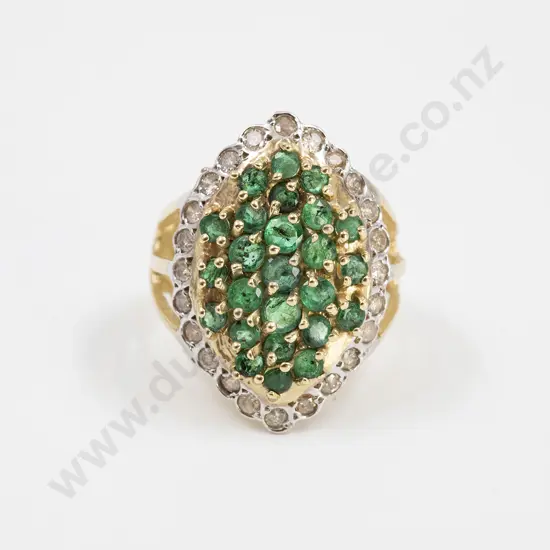 14ct 49stone Emerald and Diamond Cluster Ring
