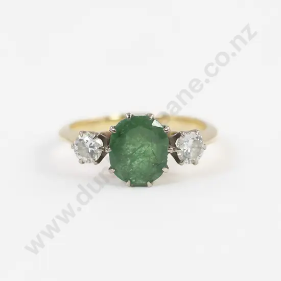 18ct Three Stone Emerald and Diamond Bridge Ring