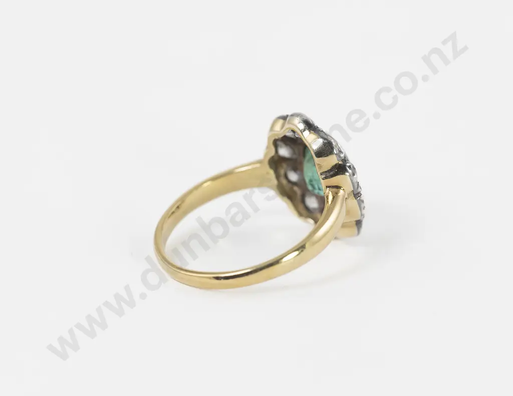 18ct Yellow Gold and Silver Eleven Stone Emerald and Diamond Cluster Ring Image 1++