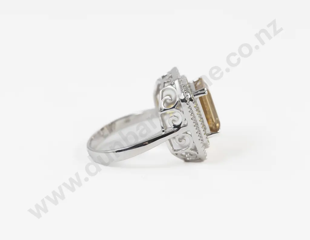 14ct White Gold Single Heliodor Sapphire and Diamond Cluster Ring Image 1++