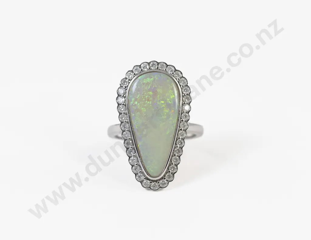 14ct White Gold Opal and Diamond Dress Ring Image 1++