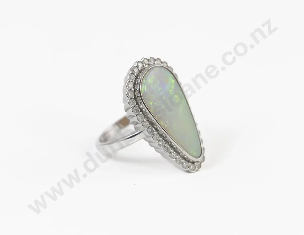 14ct White Gold Opal and Diamond Dress Ring Image 1++