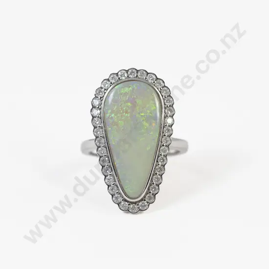 14ct White Gold Opal and Diamond Dress Ring