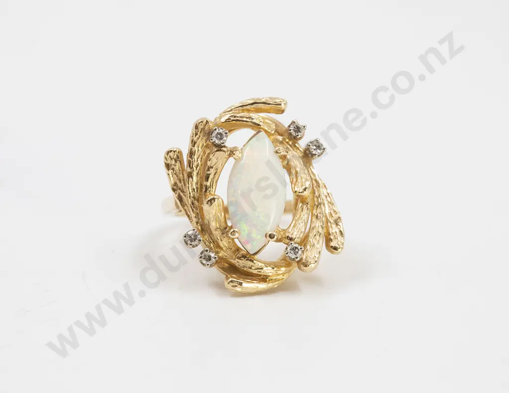 14ct Seven Stone White Opal and Diamond Dress Ring Image 1++