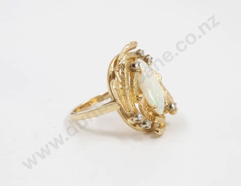 14ct Seven Stone White Opal and Diamond Dress Ring Image 1++