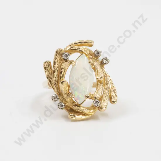 14ct Seven Stone White Opal and Diamond Dress Ring