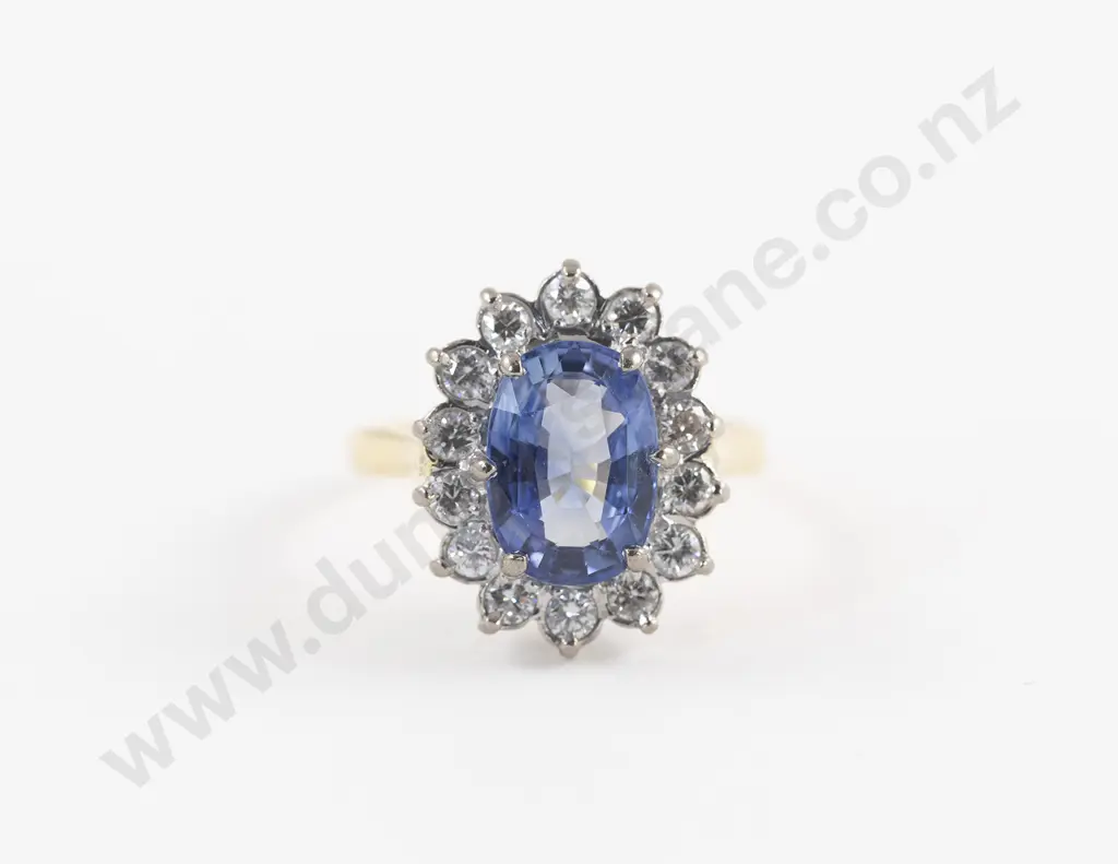 18ct Yellow and White Gold 15stone Sapphire and Diamond Cluster Ring Image 1++