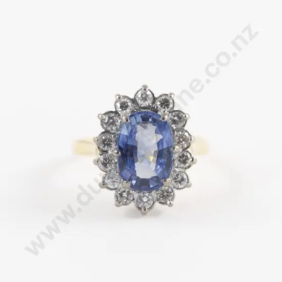 18ct Yellow and White Gold 15stone Sapphire and Diamond Cluster Ring