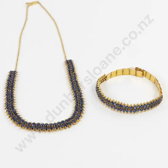 21ct 118 stone Sapphire Necklace double row all claw set oval mixed native cut dark blue sapphires approx 19.50cts tgw finished with a bead trim