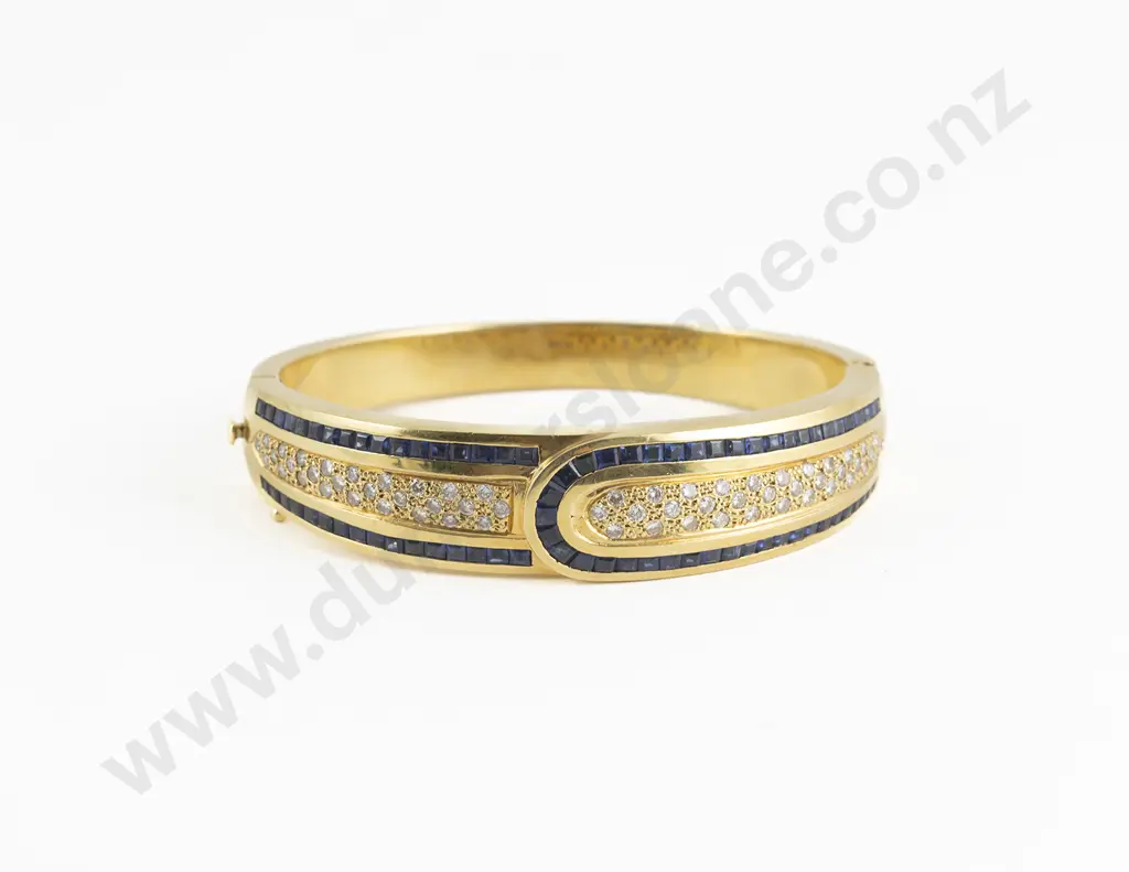 18ct 142stone Sapphire and Diamond Hinged Snap Bangle Image 1++
