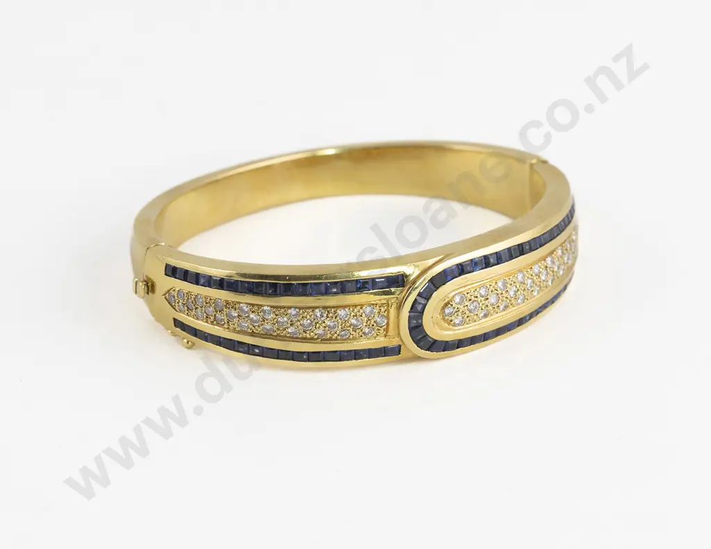 18ct 142stone Sapphire and Diamond Hinged Snap Bangle Image 1++