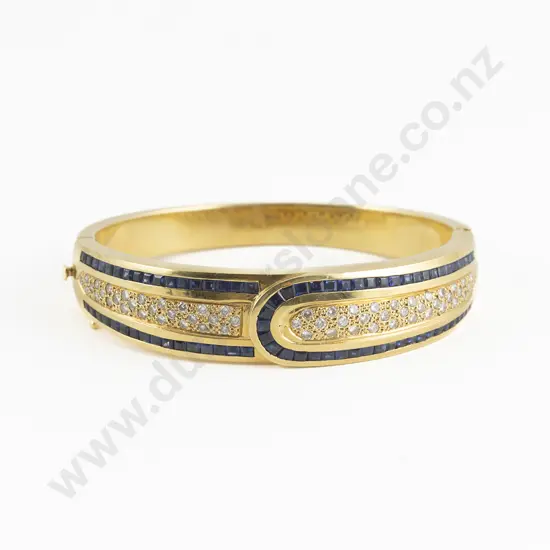 18ct 142stone Sapphire and Diamond Hinged Snap Bangle