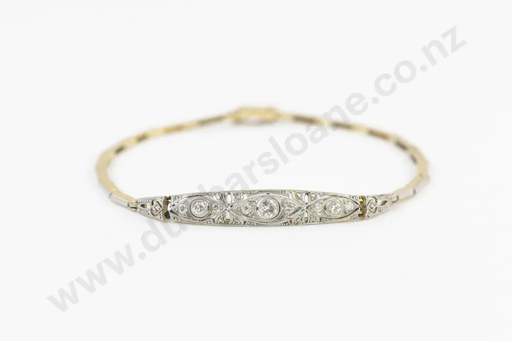 European Art Deco 14ct 19stone Diamond Bracelet Image 1++