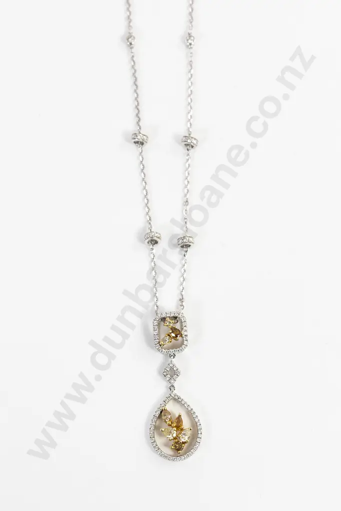 14ct White Gold Fancy Eight Stone Diamond Pendant on Chain Image 1++