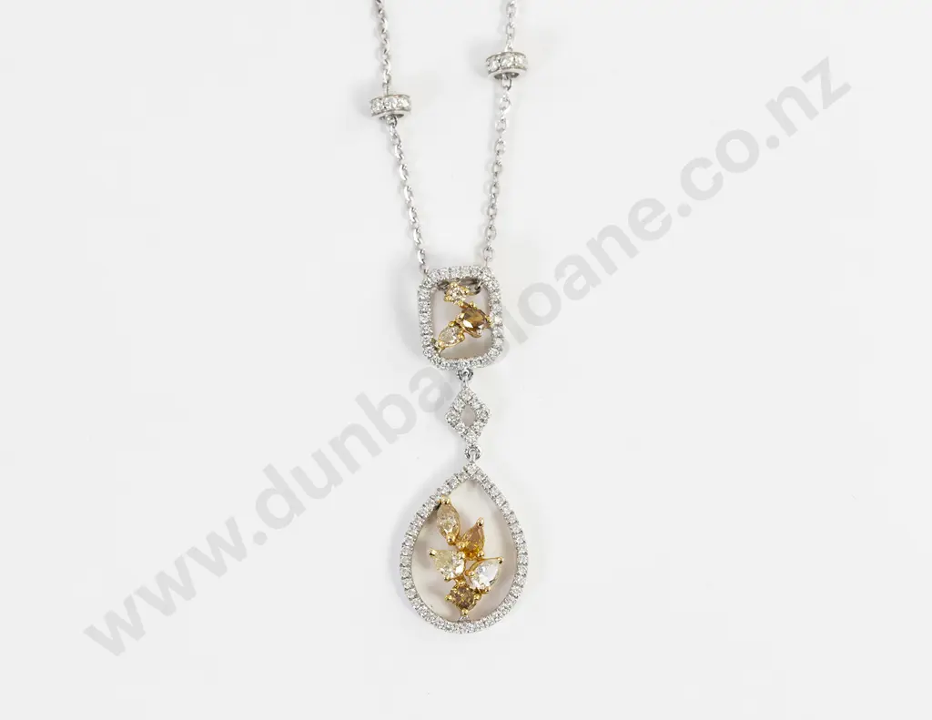 14ct White Gold Fancy Eight Stone Diamond Pendant on Chain Image 1++
