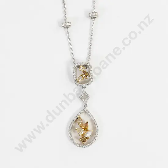14ct White Gold Fancy Eight Stone Diamond Pendant on Chain