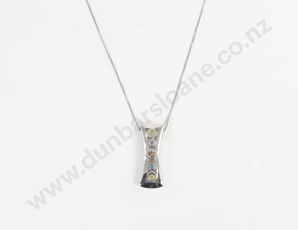14ct White Gold Five Stone Fancy Diamond Pendant Image 1++