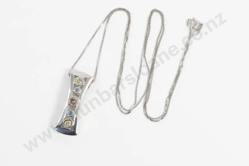14ct White Gold Five Stone Fancy Diamond Pendant Image 1++