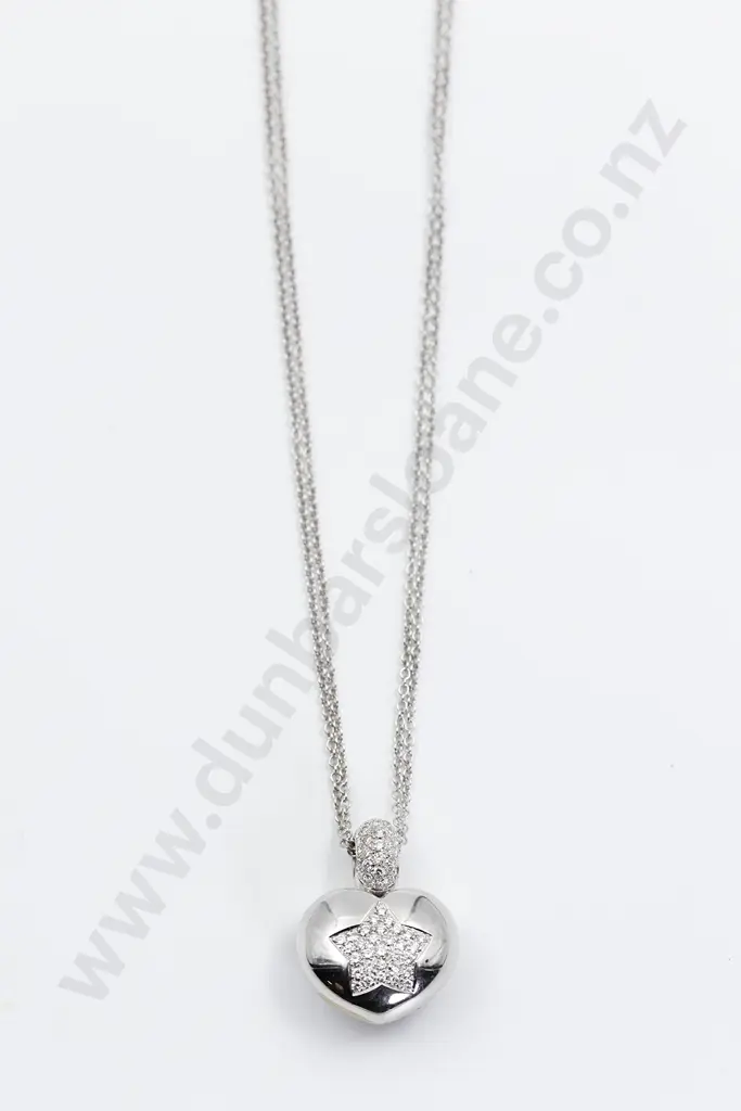 18ct White 75stone Diamond Heart Pendant Image 1++