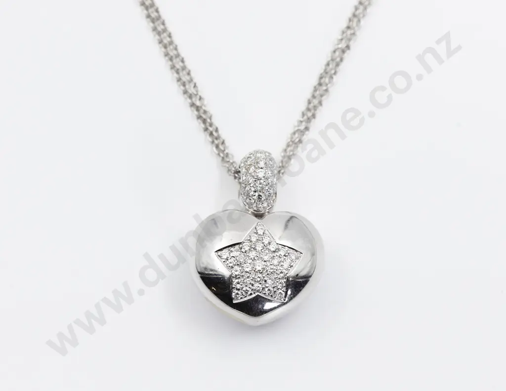 18ct White 75stone Diamond Heart Pendant Image 1++