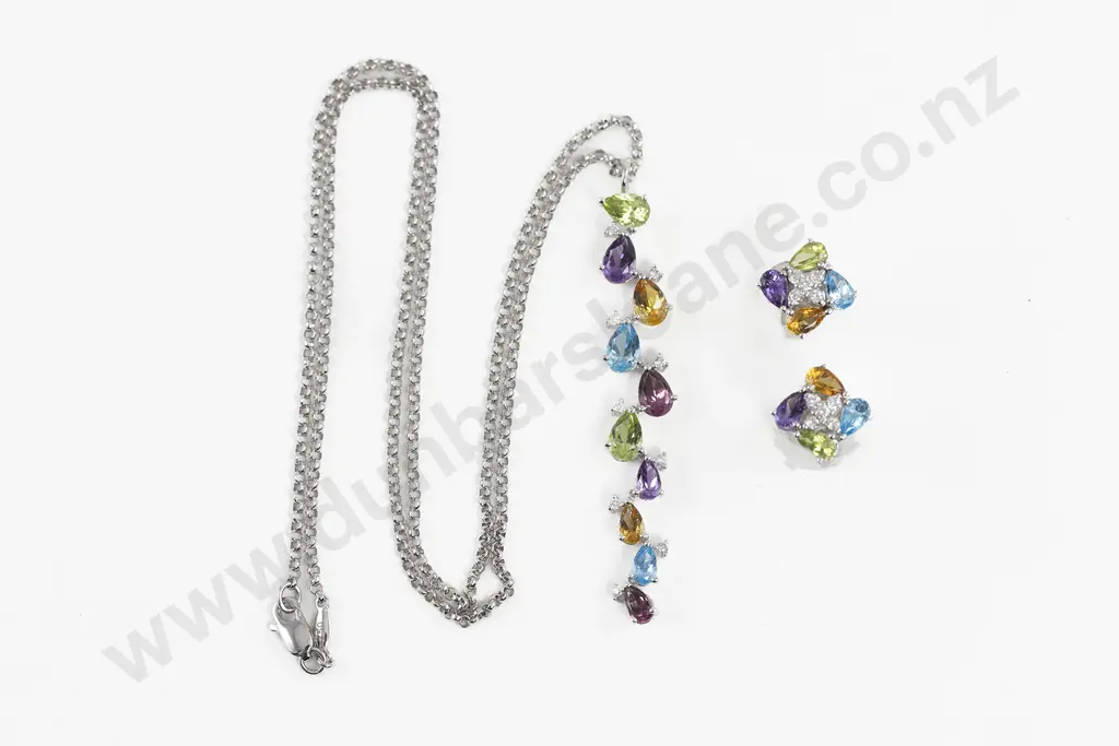 Gemtique 18ct White Gold Multi-Gem and Diamond Pendant Image 1++