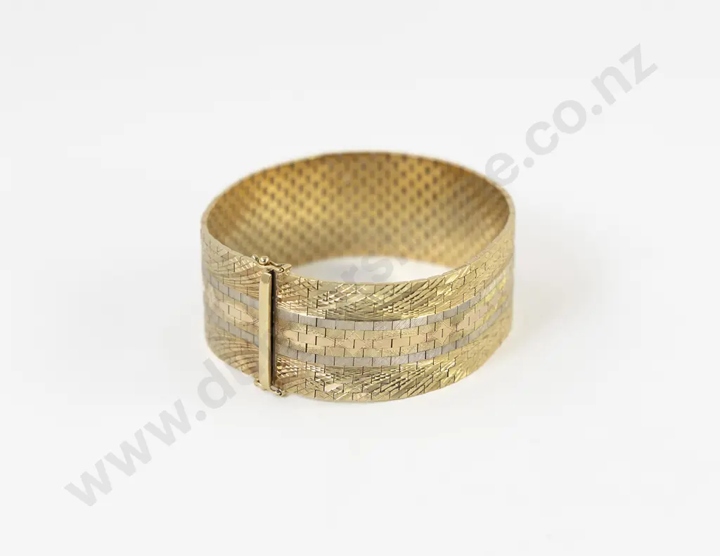 Mid C20th 14ct Tri-Colour Mesh Cuff Bracelet Image 1++