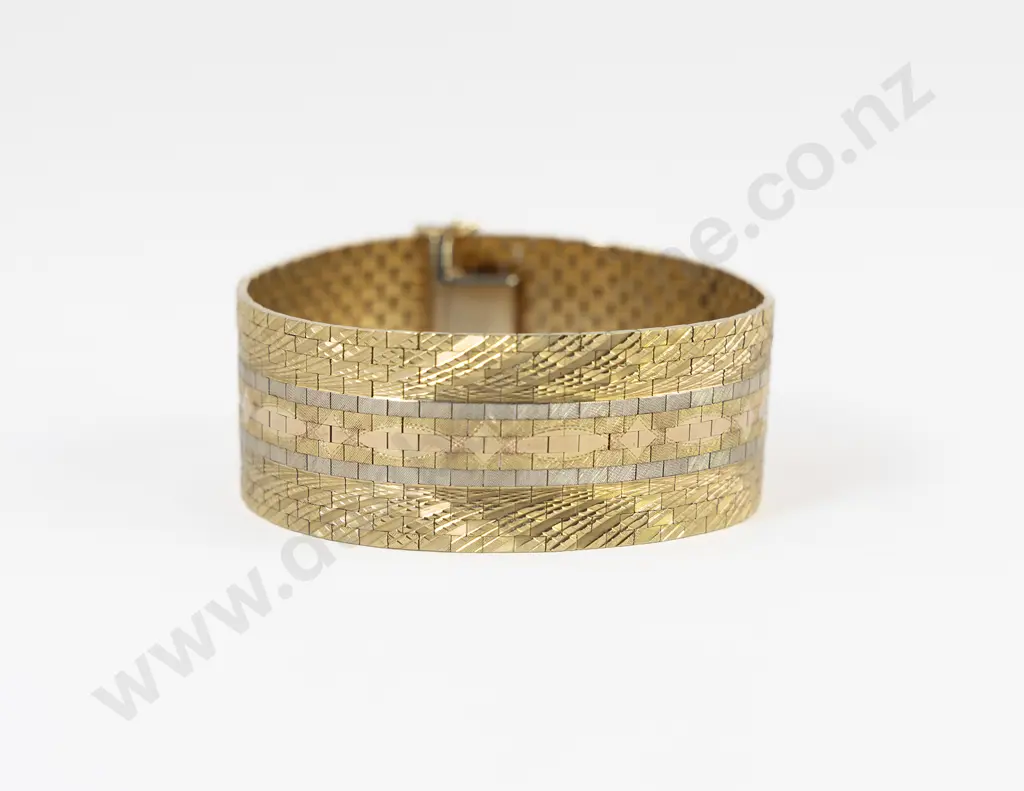 Mid C20th 14ct Tri-Colour Mesh Cuff Bracelet Image 1++