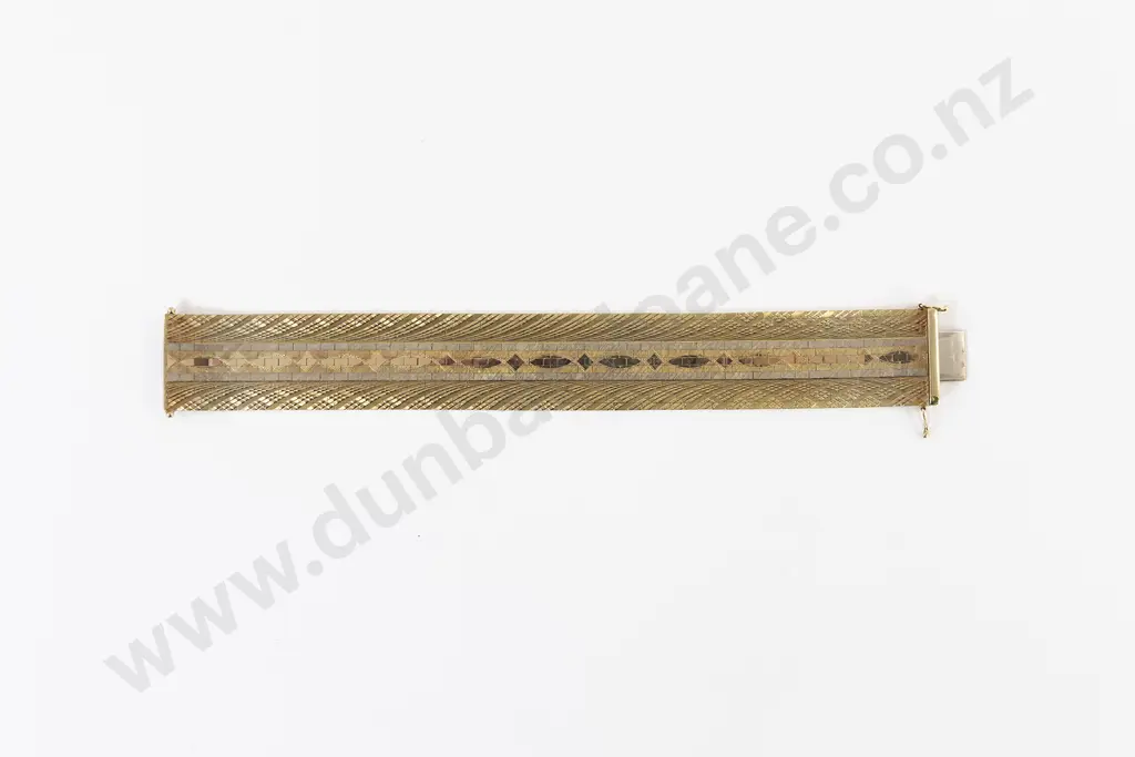 Mid C20th 14ct Tri-Colour Mesh Cuff Bracelet Image 1++