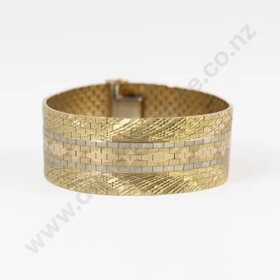 Mid C20th 14ct Tri-Colour Mesh Cuff Bracelet