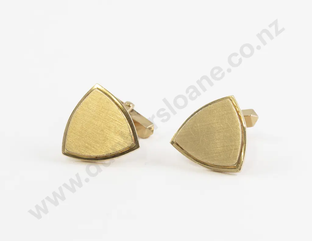 Pair 14ct Yellow Gold Plain Triangle Cuff-Links Image 1++