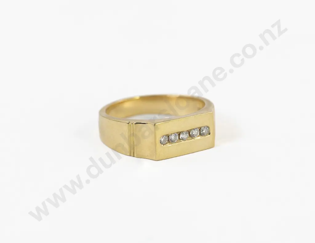18ct Five Stone Diamond Gents Signet Ring Image 1++