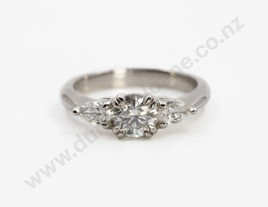 Naveya & Sloane All Platinum Three Stone Diamond Bridge Ring Image 1++