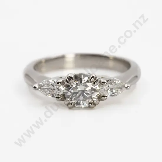 Naveya & Sloane All Platinum Three Stone Diamond Bridge Ring